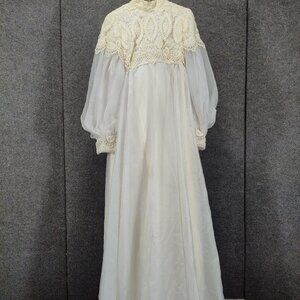 1950s White Chiffon and Heavy Lace Wedding Dress by Emma Domb